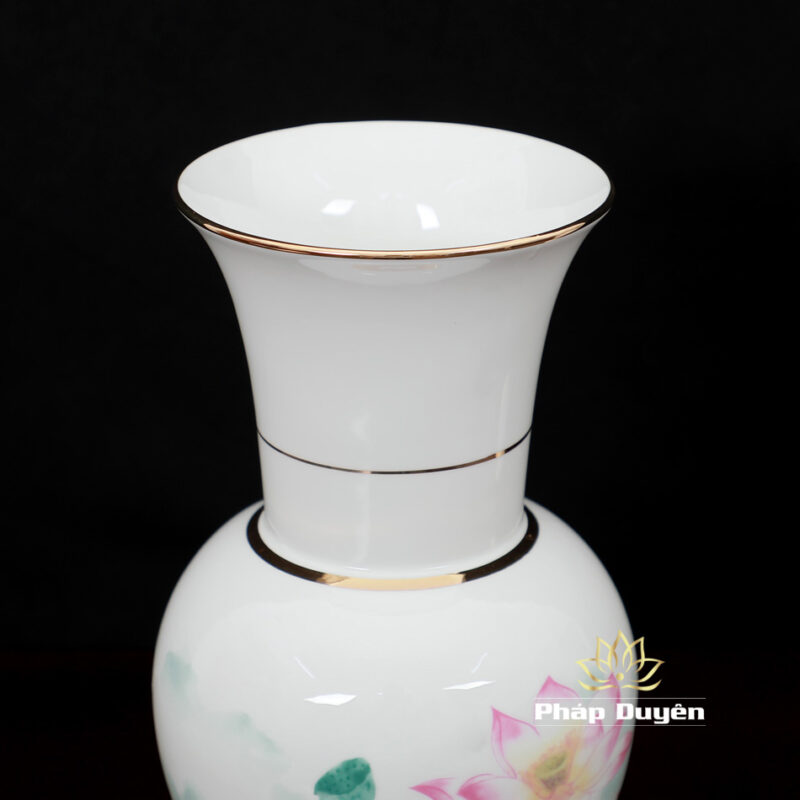 Lọ Hoa Sứ Trắng Hoa Sen Hồng Lá Xanh, Nhiều Kích Cỡ - Ảnh 5