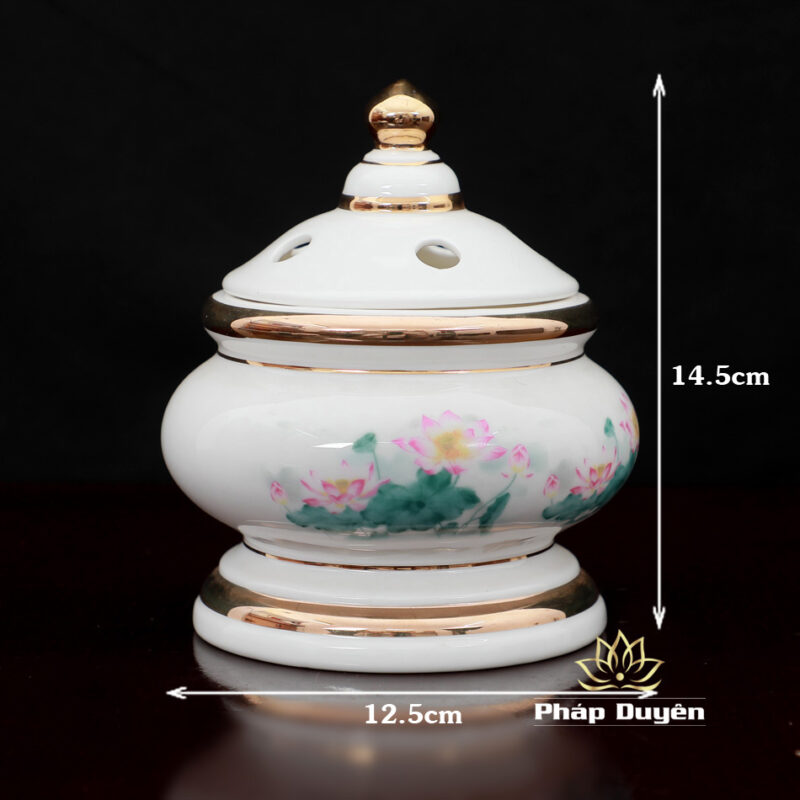 Bộ Thờ Sứ Trắng Hoa Sen Hồng Lá Xanh, Nhiều Kích Cỡ - Ảnh 11