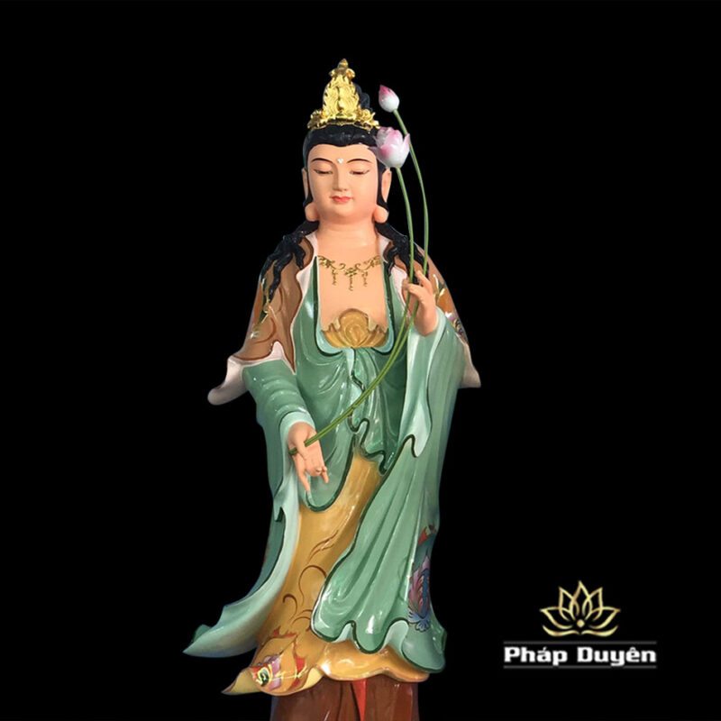 Tượng Tây Phương Tam Thánh Đứng Sơn Mầu Cổ, Sen Trắng Hồng, Chất Liệu Composite, Cao 140cm - Ảnh 9