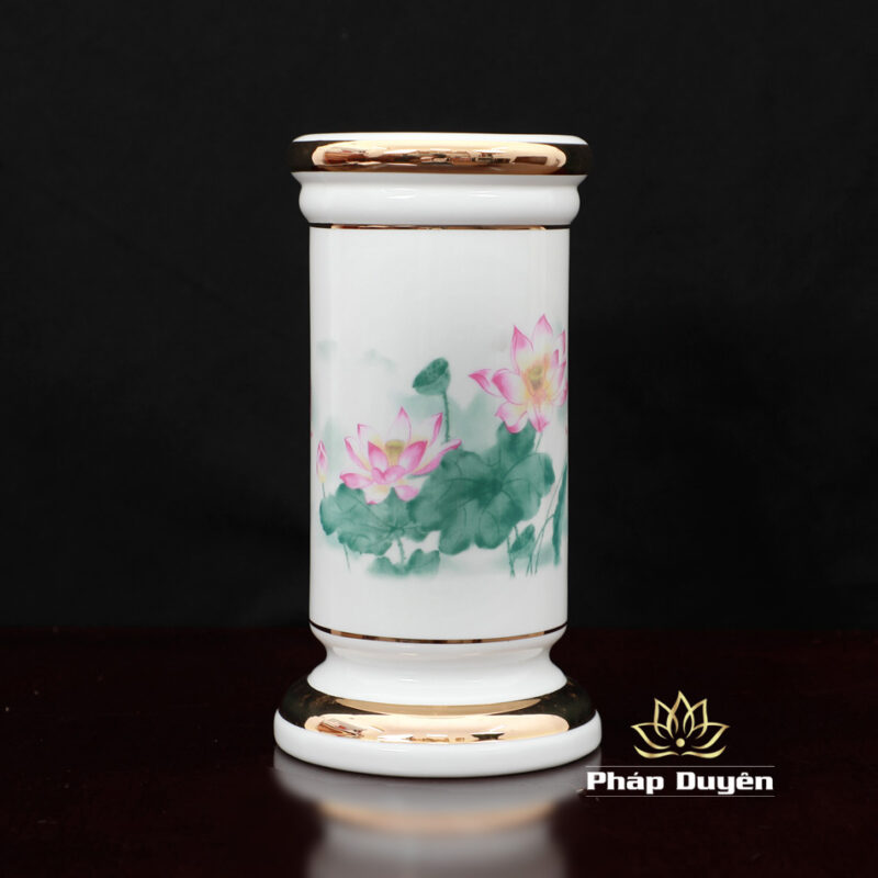 Ống Hương Sứ Trắng Hoa Sen Hồng Lá Xanh, Nhiều Kích Cỡ - Ảnh 6