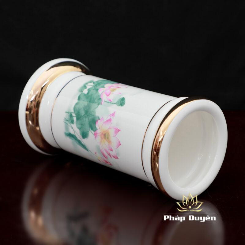 Ống Hương Sứ Trắng Hoa Sen Hồng Lá Xanh, Nhiều Kích Cỡ - Ảnh 2