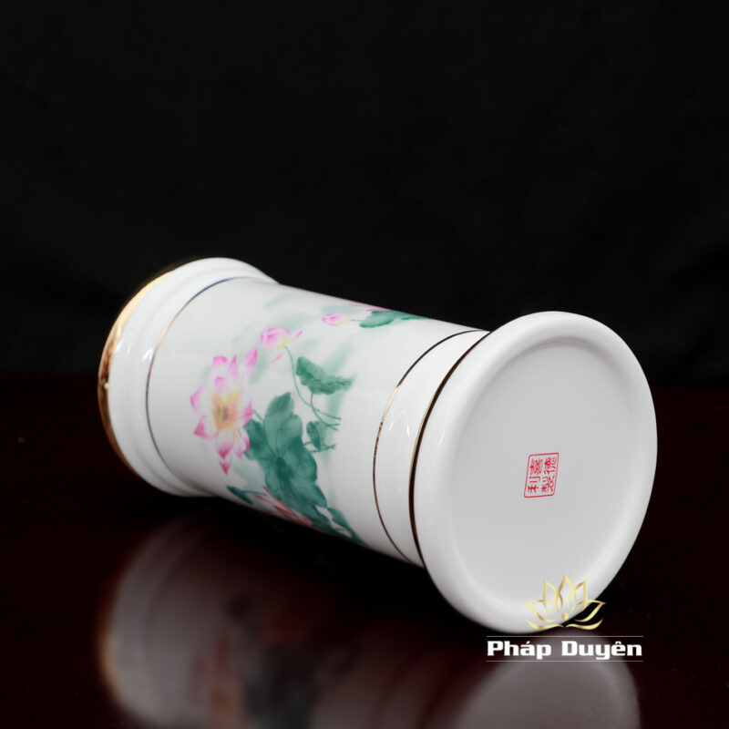 Ống Hương Sứ Trắng Hoa Sen Hồng Lá Xanh, Nhiều Kích Cỡ - Ảnh 3