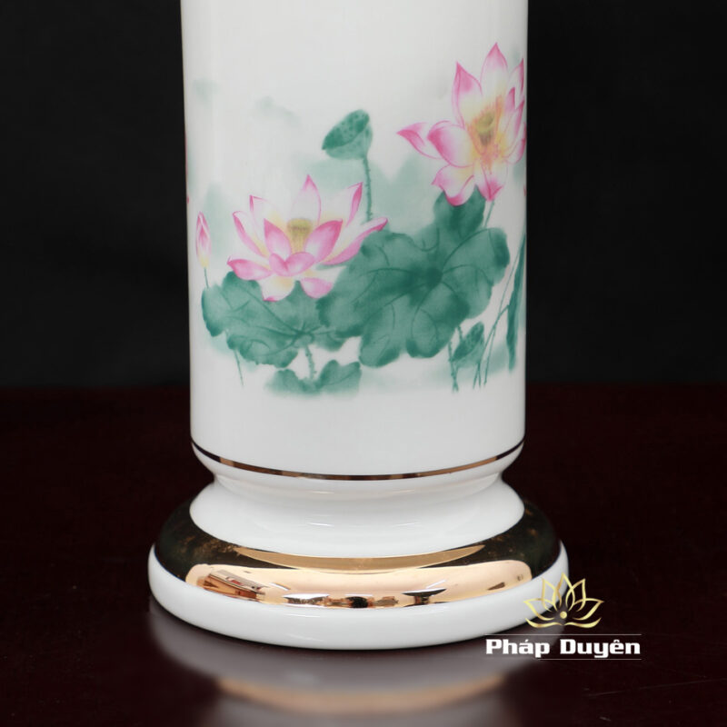 Ống Hương Sứ Trắng Hoa Sen Hồng Lá Xanh, Nhiều Kích Cỡ - Ảnh 5