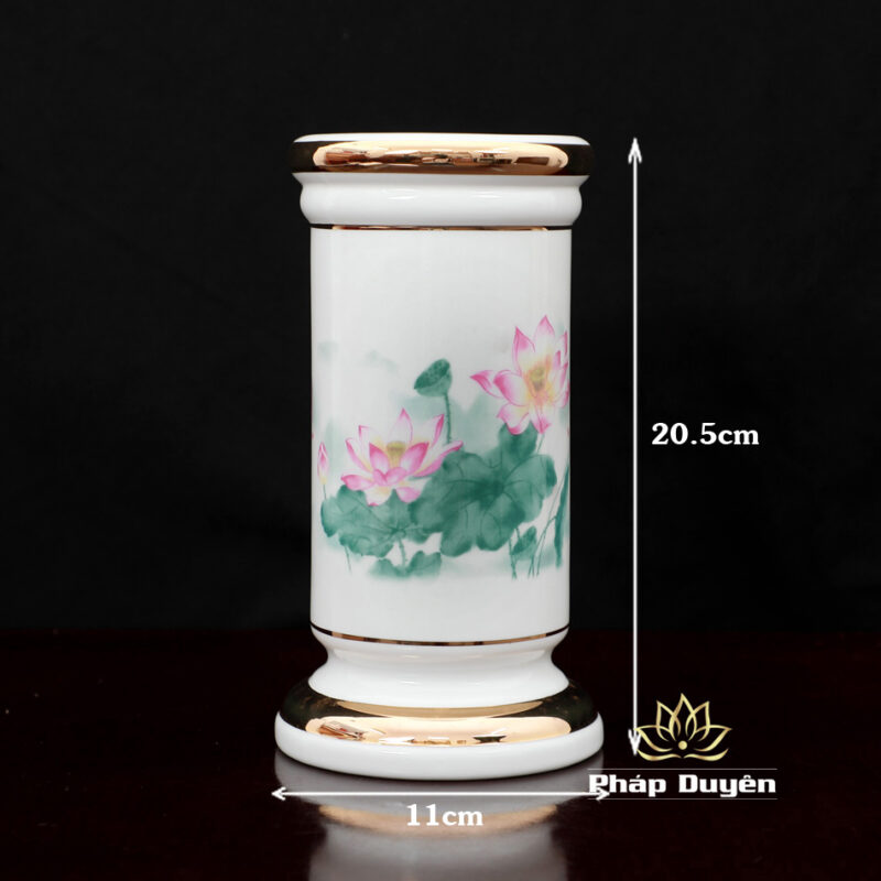 Bộ Thờ Sứ Trắng Hoa Sen Hồng Lá Xanh, Nhiều Kích Cỡ - Ảnh 12