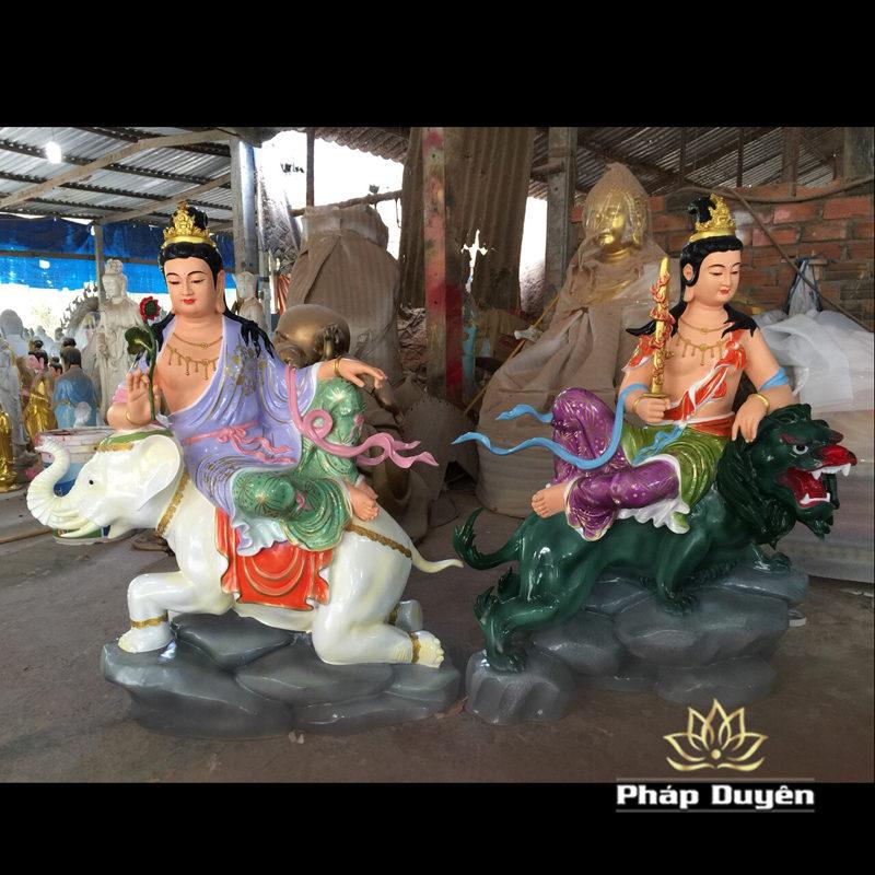Tượng Đức Văn Thù - Phổ Hiền Cưỡi Thú Bằng Composit, Cao 90cm - Ảnh 6