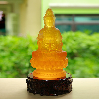 Tượng Ngài Quan Âm Ngồi, Bằng Lưu Ly, Cao 23cm