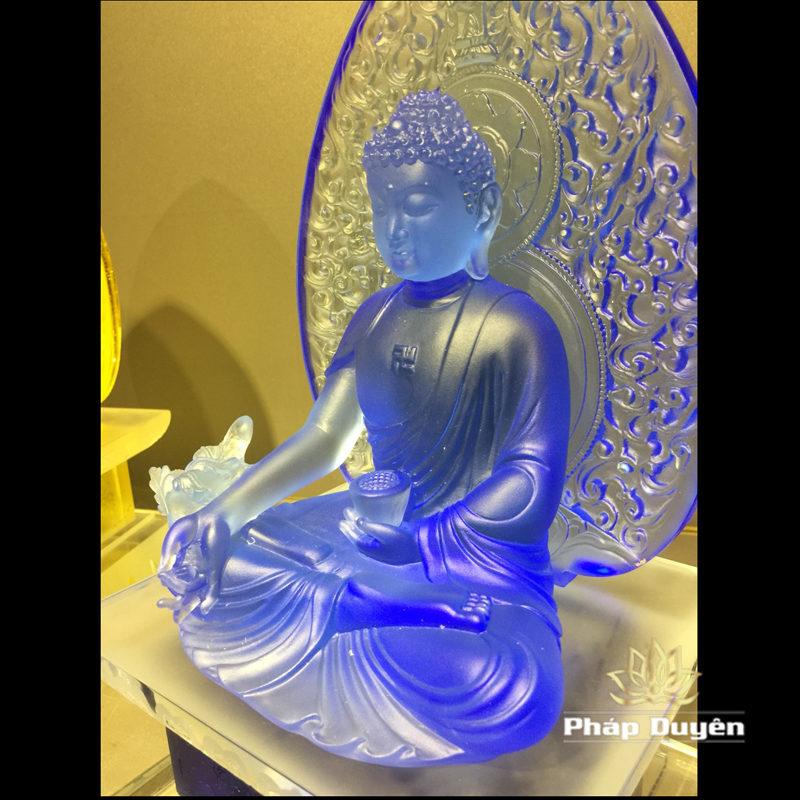 Bộ Tượng Dược Sư Lưu Ly, Ngồi 7 Màu, Có Lá Đề, Cao 38cm - Ảnh 2