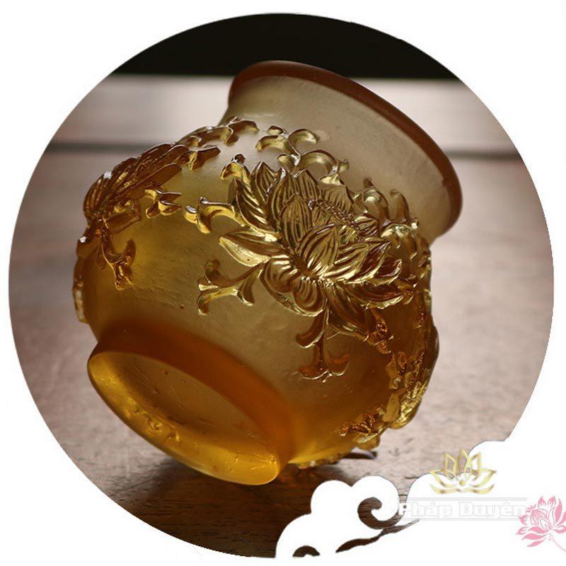 Chén Nước Thờ Lưu Ly Mầu Vàng, Cao 9cm | 10.3cm - Ảnh 6