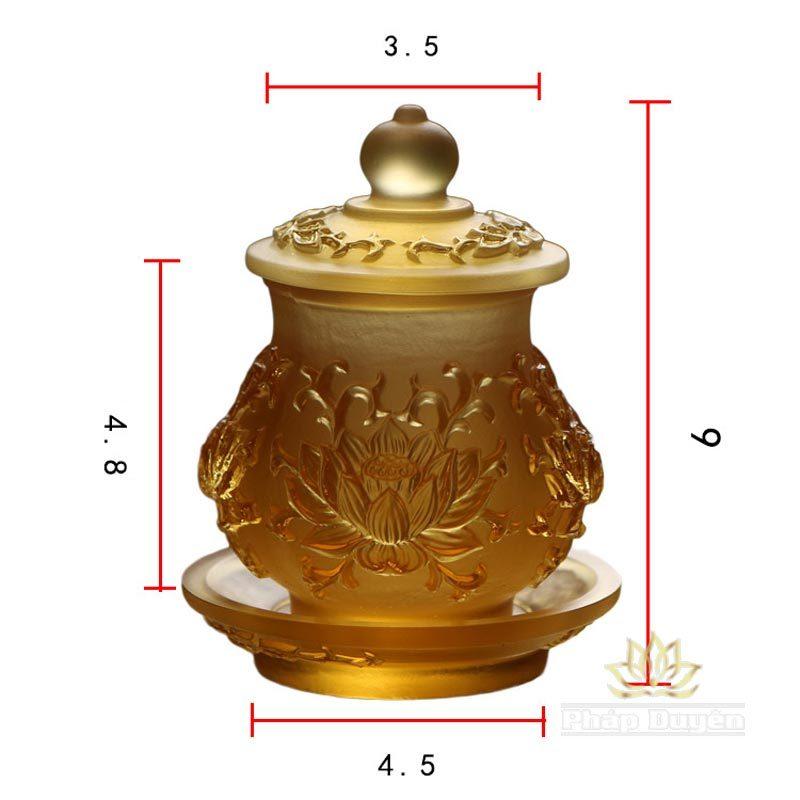 Chén Nước Thờ Lưu Ly Mầu Vàng, Cao 9cm | 10.3cm - Ảnh 7