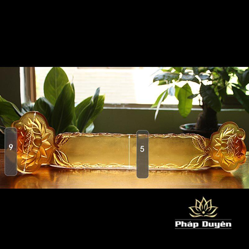 Đế Như Ý Đặt Chén Nước Thờ Bằng Lưu Ly Mầu Vàng, Dài 36cm - Ảnh 6