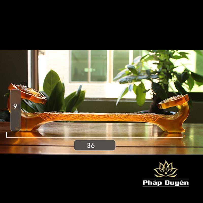 Đế Như Ý Đặt Chén Nước Thờ Bằng Lưu Ly Mầu Vàng, Dài 36cm - Ảnh 7