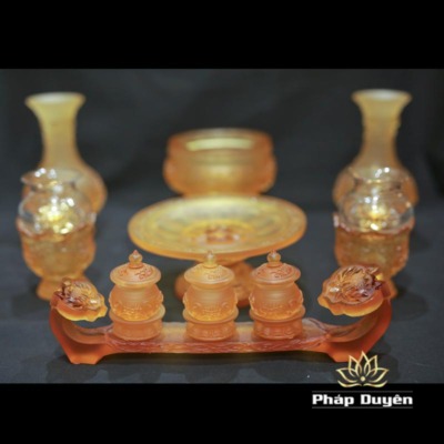 Alternative view of Bộ Đồ Thờ Lưu Ly Hoa Sen Vàng Nổi Cao Cấp