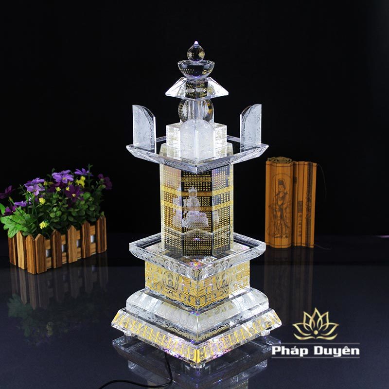 Tháp Xá Lợi Thủy Tinh Trong Suốt Khắc Thần Chú, Cao 32cm, 40cm, 50cm - Ảnh 2