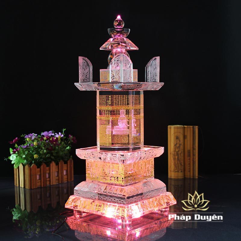 Tháp Xá Lợi Thủy Tinh Trong Suốt Khắc Thần Chú, Cao 32cm, 40cm, 50cm - Ảnh 3