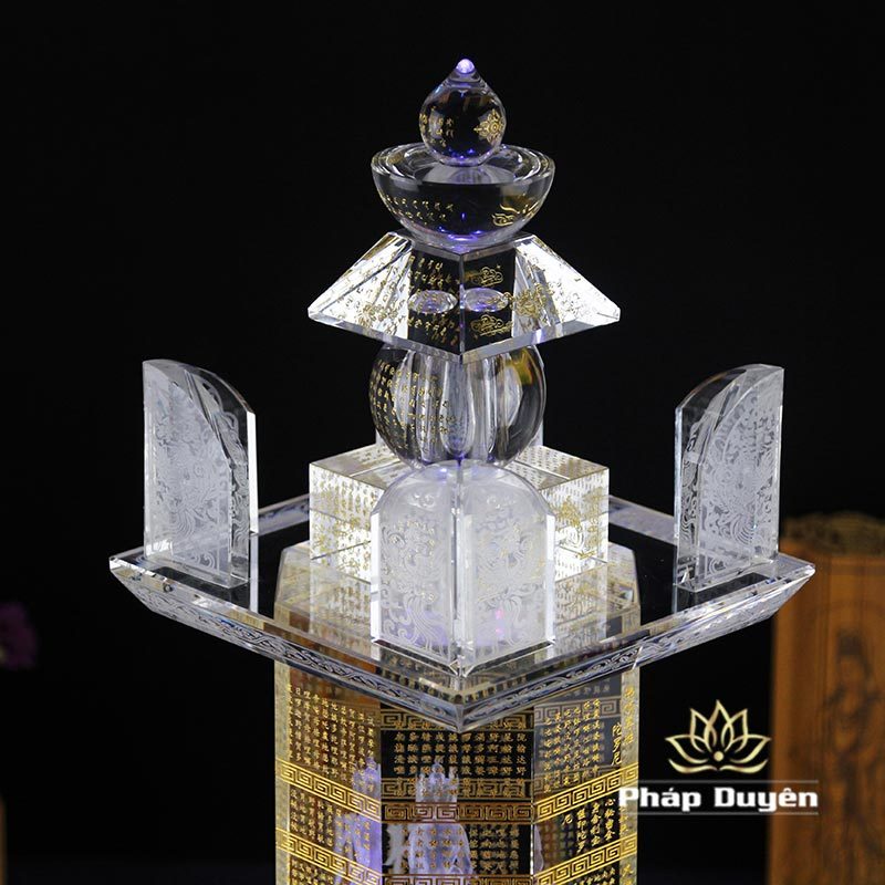 Tháp Xá Lợi Thủy Tinh Trong Suốt Khắc Thần Chú, Cao 32cm, 40cm, 50cm - Ảnh 4