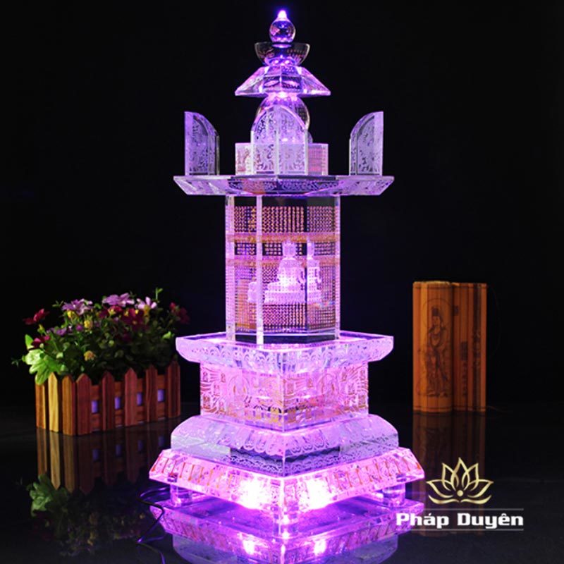 Tháp Xá Lợi Thủy Tinh Trong Suốt Khắc Thần Chú, Cao 32cm, 40cm, 50cm - Ảnh 5