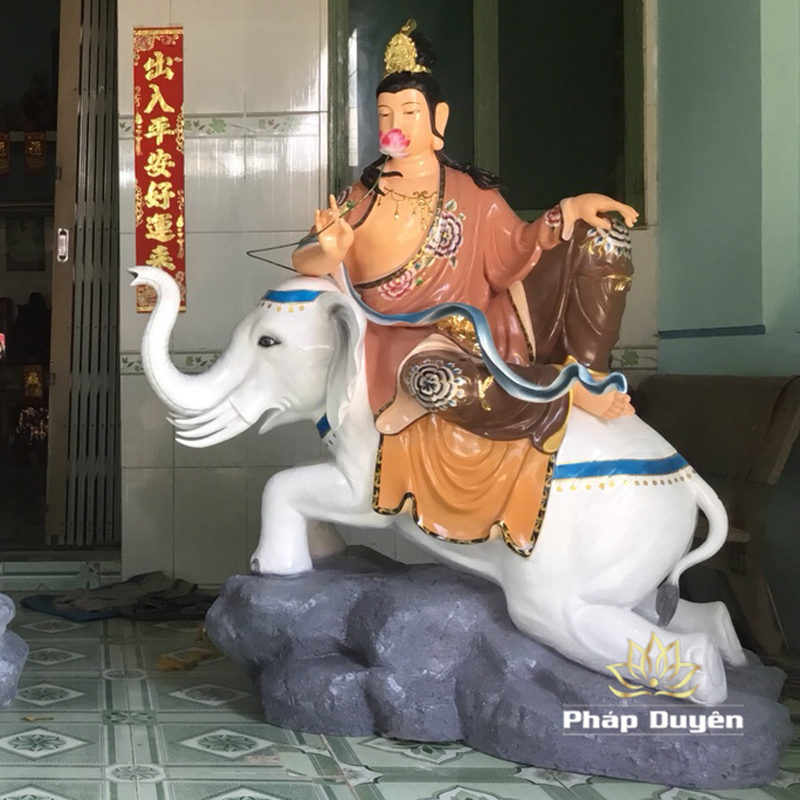 Bộ Tượng Văn Thù - Phổ Hiền Bồ Tát Cưỡi Thú, Composit Sơn Thường, Cao 155cm - Ảnh 8
