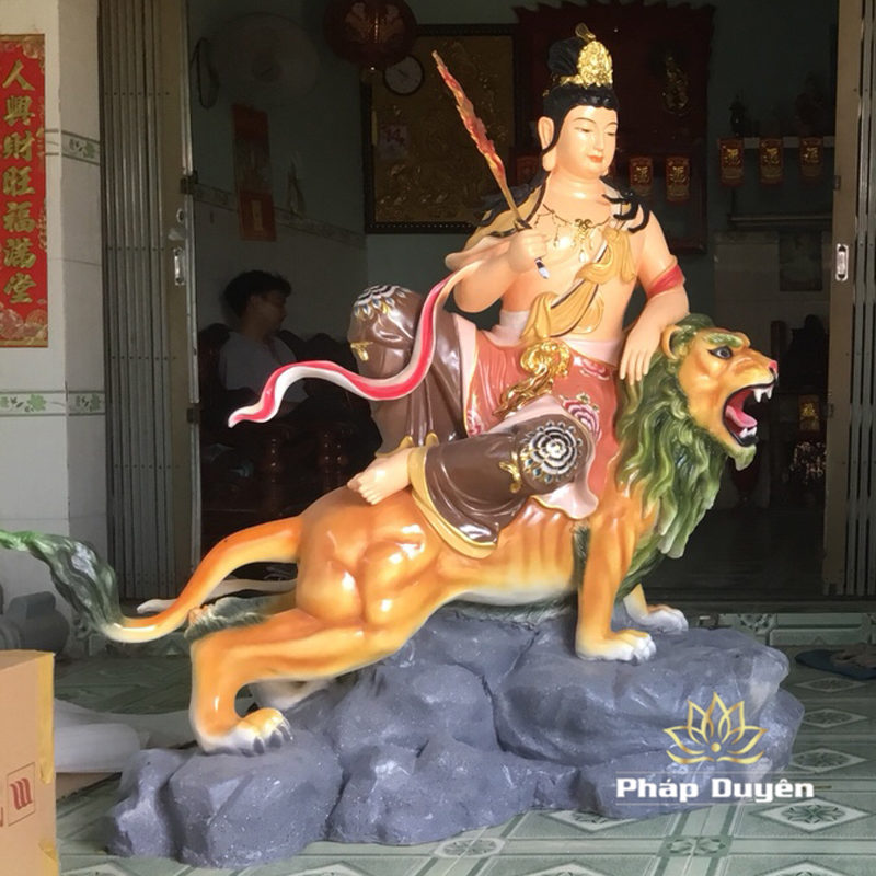 Bộ Tượng Văn Thù - Phổ Hiền Bồ Tát Cưỡi Thú, Composit Sơn Thường, Cao 155cm - Ảnh 5