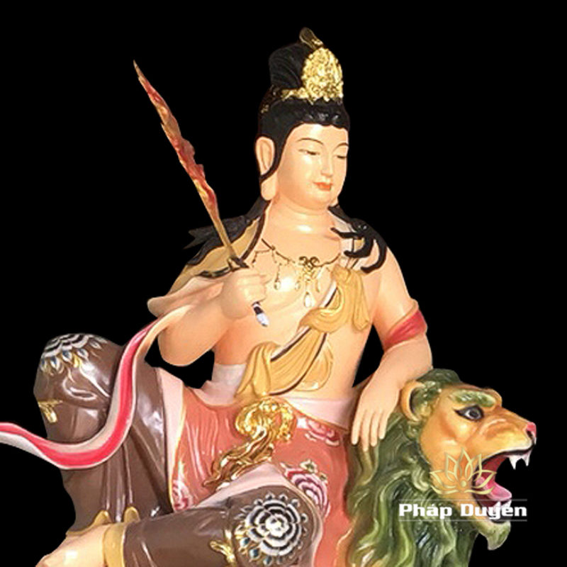 Bộ Tượng Văn Thù - Phổ Hiền Bồ Tát Cưỡi Thú, Composit Sơn Thường, Cao 155cm - Ảnh 4