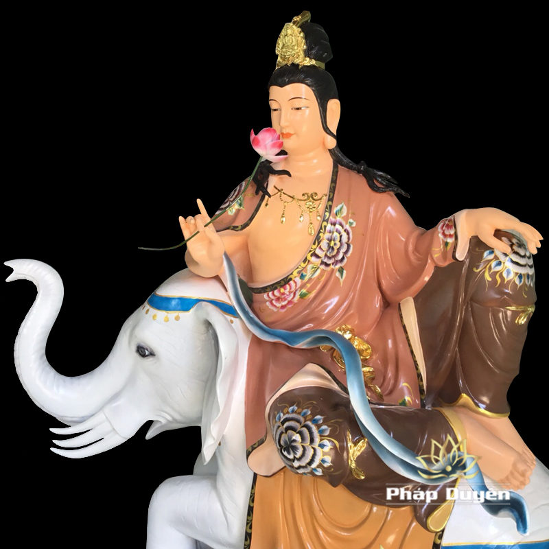 Bộ Tượng Văn Thù - Phổ Hiền Bồ Tát Cưỡi Thú, Composit Sơn Thường, Cao 155cm - Ảnh 2