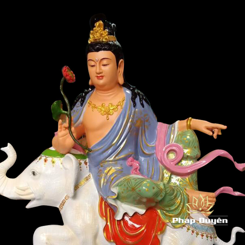 Bộ Tượng Văn Thù - Phổ Hiền Cưỡi Thú, Composit Sơn Màu, Cao 70cm - Ảnh 6