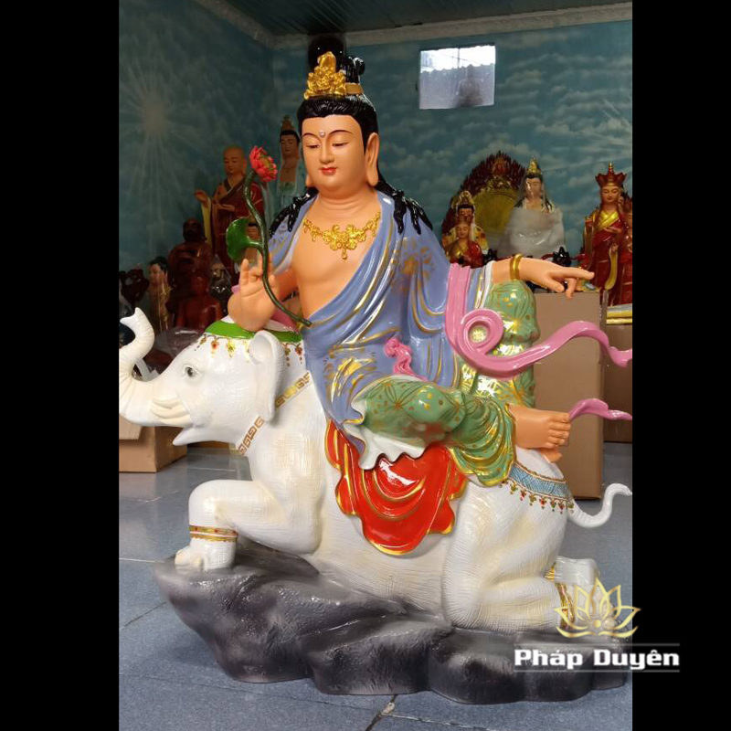 Bộ Tượng Văn Thù - Phổ Hiền Cưỡi Thú, Composit Sơn Màu, Cao 70cm - Ảnh 5