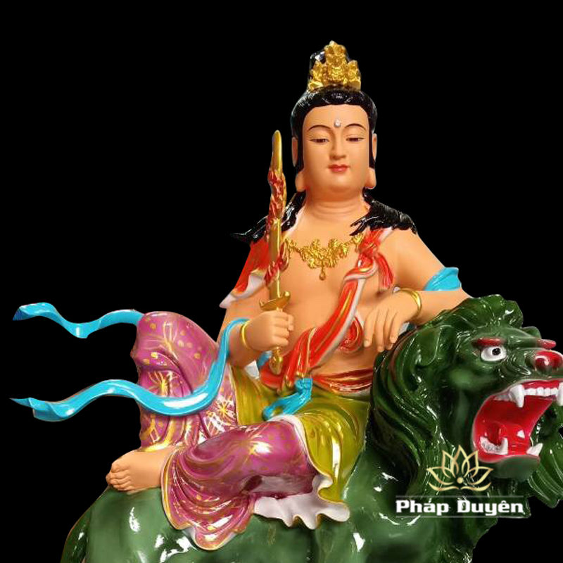 Bộ Tượng Văn Thù - Phổ Hiền Cưỡi Thú, Composit Sơn Màu, Cao 70cm - Ảnh 3