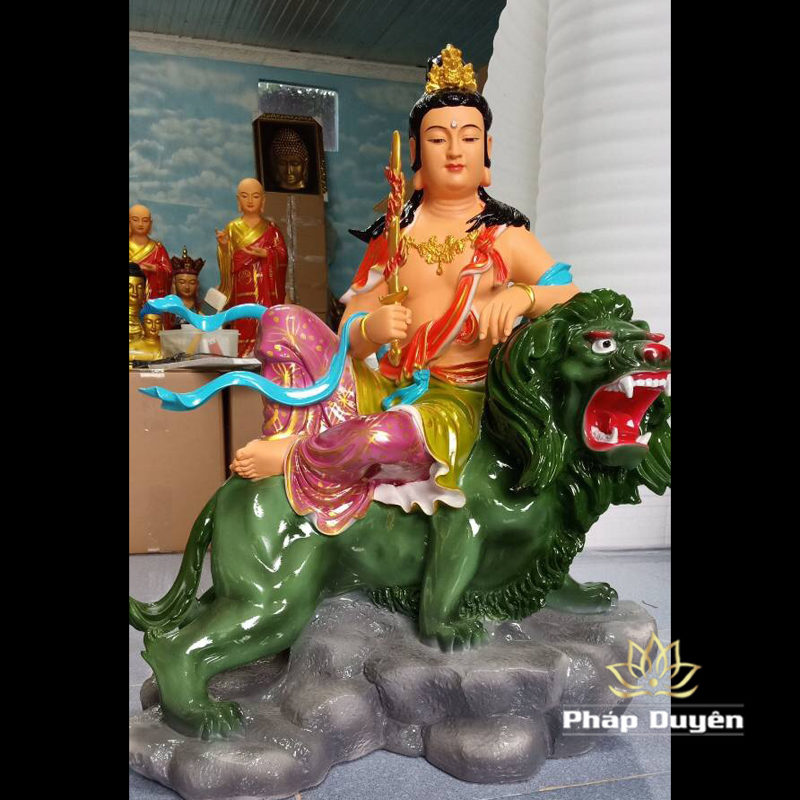 Bộ Tượng Văn Thù - Phổ Hiền Cưỡi Thú, Composit Sơn Màu, Cao 70cm - Ảnh 2