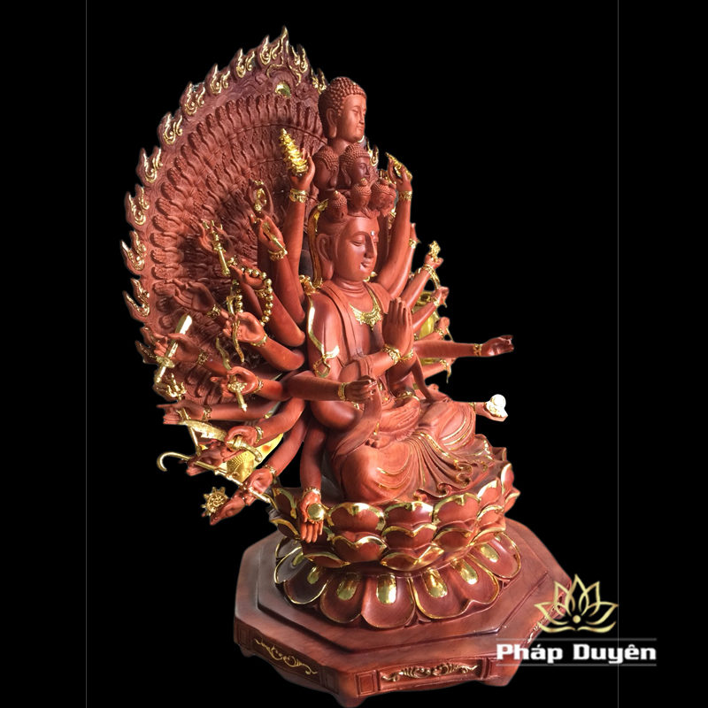 Tượng Thiên Thủ Thiên Nhãn (Nghìn Tay Nghìn Mắt) Ngồi, Composit Giả Gỗ Dát Vàng, Cao 87cm - Ảnh 8