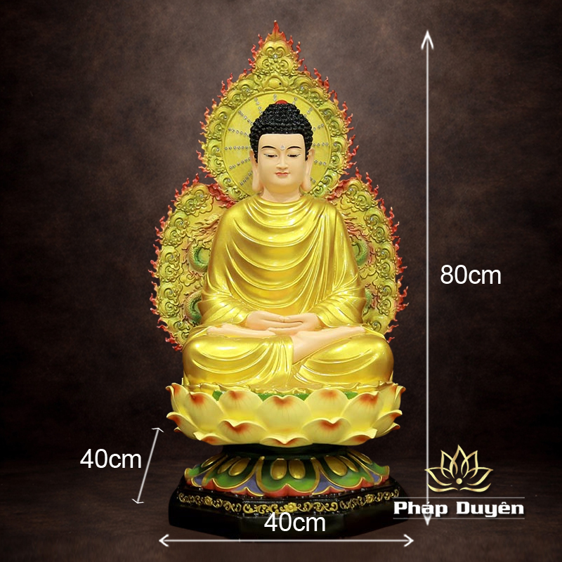Tượng Ngài Bổn Sư Thích Ca Ngồi Đài Sen Có Lá Đề Sơn Vẽ Cao Cấp Bằng Composite, Cao 70cm - ảnh 17