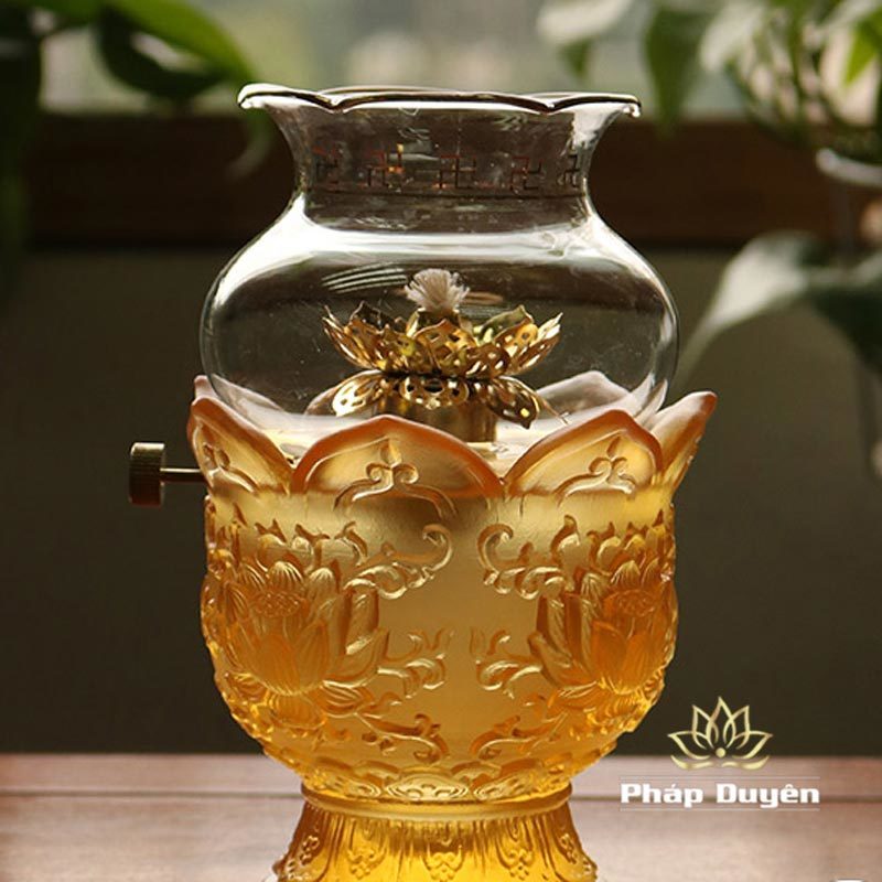 Đèn Dầu Lưu Ly Mầu Vàng, Cao 16cm - Ảnh 2