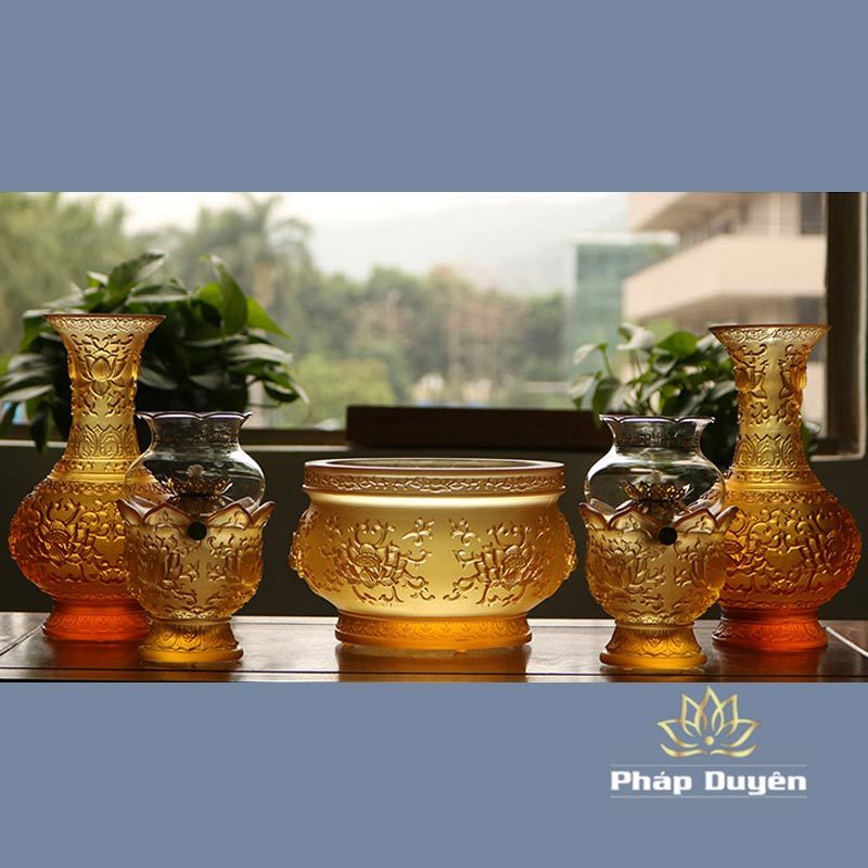Đèn Dầu Lưu Ly Mầu Vàng, Cao 16cm - Ảnh 7