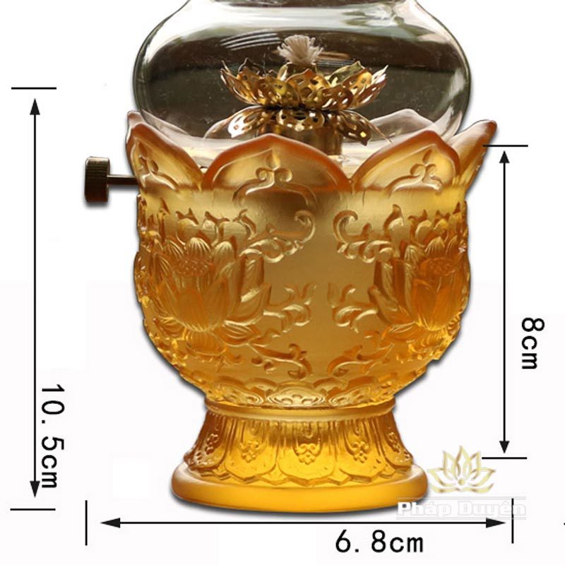 Đèn Dầu Lưu Ly Mầu Vàng, Cao 16cm - Ảnh 6