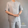 Bộ Cư Sĩ Nam Cổ Trụ Tay Ngắn Vải Linen Màu Xám, Size S, M, L, XL - ảnh 1