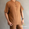 Bộ Cư Sĩ Nam Cổ Trụ Tay Ngắn Vải Linen, Màu Nâu Đất, Nhiều Size - ảnh 1