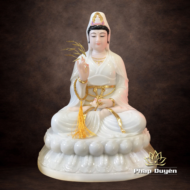 Tượng Mẹ Quan Thế Âm Ngồi, Bột Đá Ngọc Hán Bạch, Cao 48cm - ảnh 5