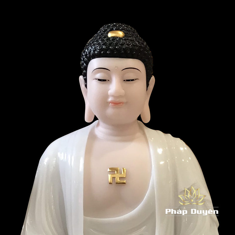 Bộ Tượng Tây Phương Tam Thánh Ngồi, Bột Đá Ngọc Hán Bạch, Cao 48cm - Ảnh 2