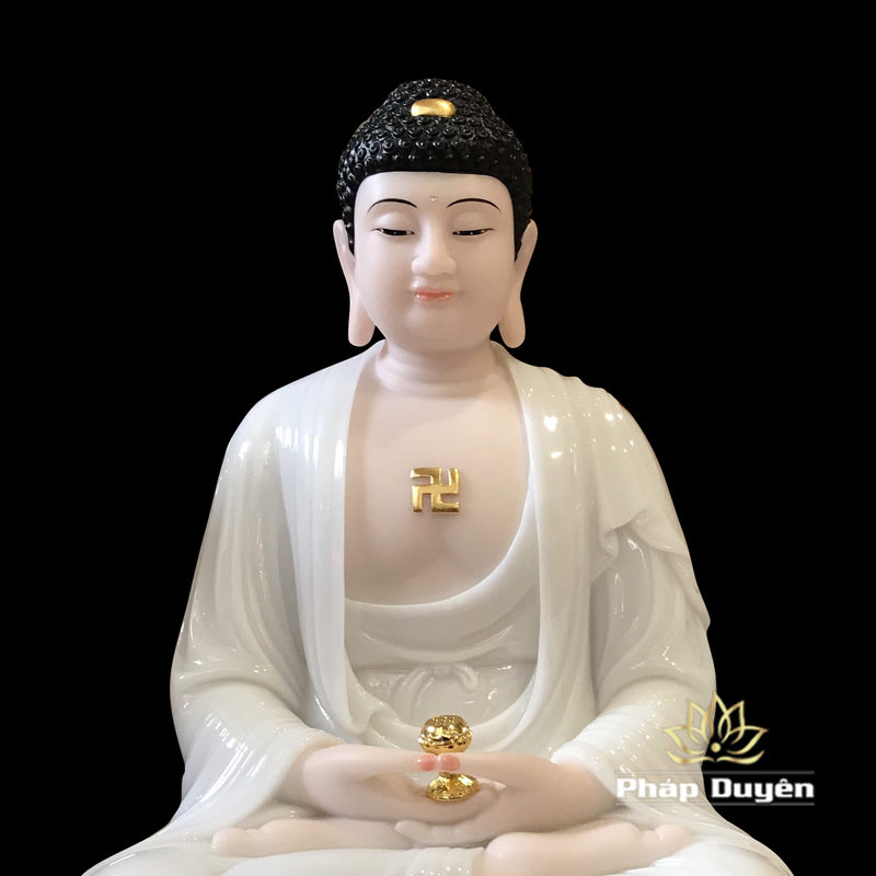 Bộ Tượng Tây Phương Tam Thánh Ngồi, Bột Đá Ngọc Hán Bạch, Cao 48cm - Ảnh 3