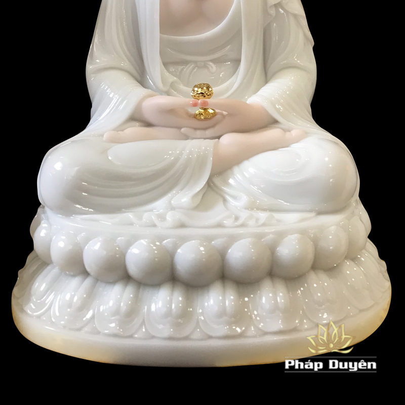 Bộ Tượng Tây Phương Tam Thánh Ngồi, Bột Đá Ngọc Hán Bạch, Cao 48cm - Ảnh 5