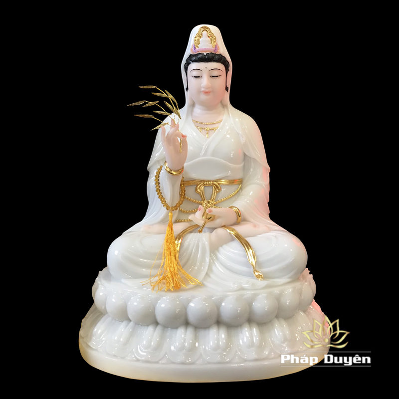 Bộ Tượng Tây Phương Tam Thánh Ngồi, Bột Đá Ngọc Hán Bạch, Cao 48cm - Ảnh 13