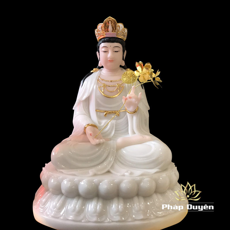 Bộ Tượng Tây Phương Tam Thánh Ngồi, Bột Đá Ngọc Hán Bạch, Cao 48cm - Ảnh 8
