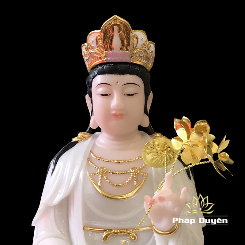 Bộ Tượng Tây Phương Tam Thánh Ngồi, Bột Đá Ngọc Hán Bạch, Cao 48cm - Ảnh 7