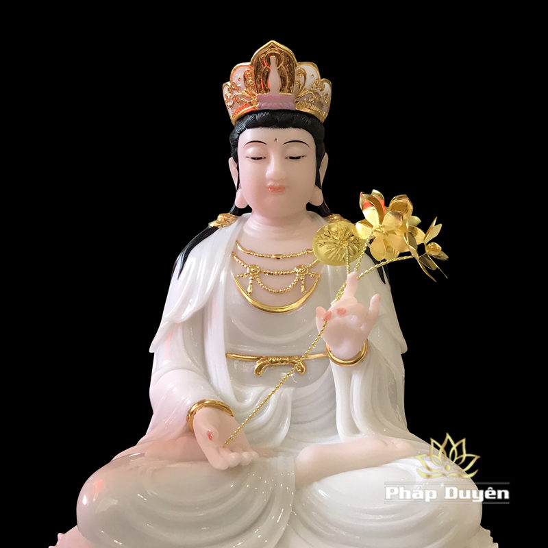 Bộ Tượng Tây Phương Tam Thánh Ngồi, Bột Đá Ngọc Hán Bạch, Cao 48cm - Ảnh 6