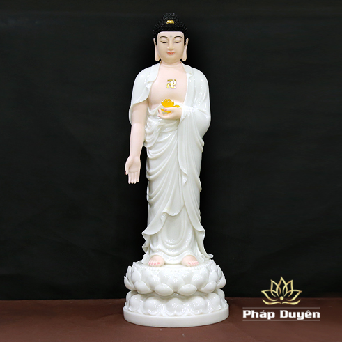 Tượng Ngài A Di Đà Đứng, Bột Đá Trắng Da Hồng. Cao 88cm - ảnh 10