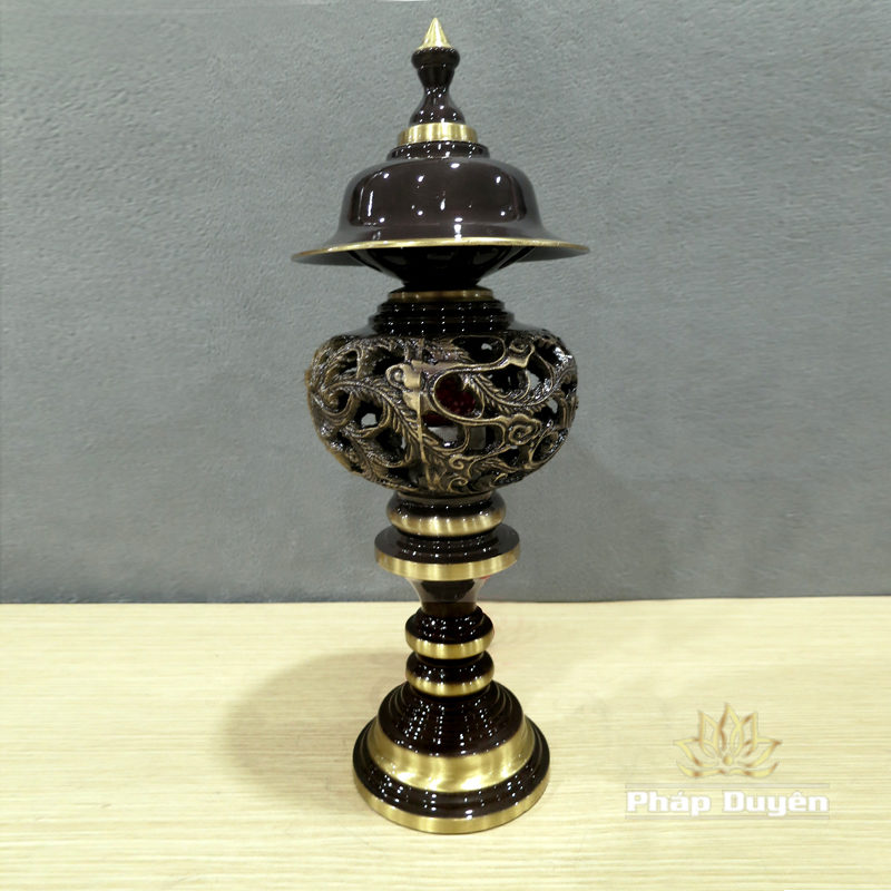 Đôi Đèn Đồng Chạm Khắc Hình Rồng Phụng Viền Vàng Nổi, Cao 36cm, 42cm, 48cm, 58cm - Ảnh 6