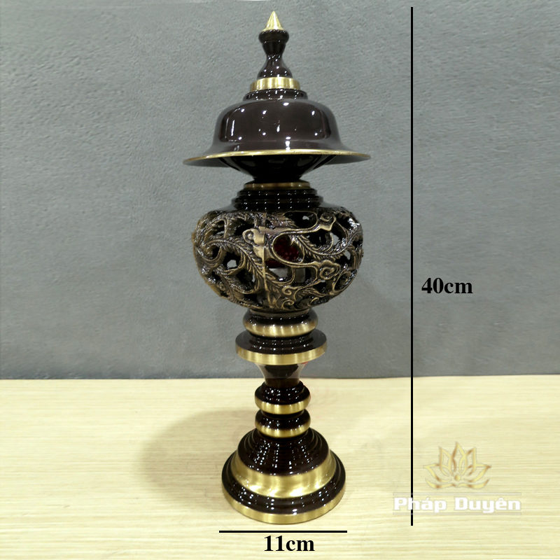 Đôi Đèn Đồng Chạm Khắc Hình Rồng Phụng Viền Vàng Nổi, Cao 36cm, 42cm, 48cm, 58cm - Ảnh 2