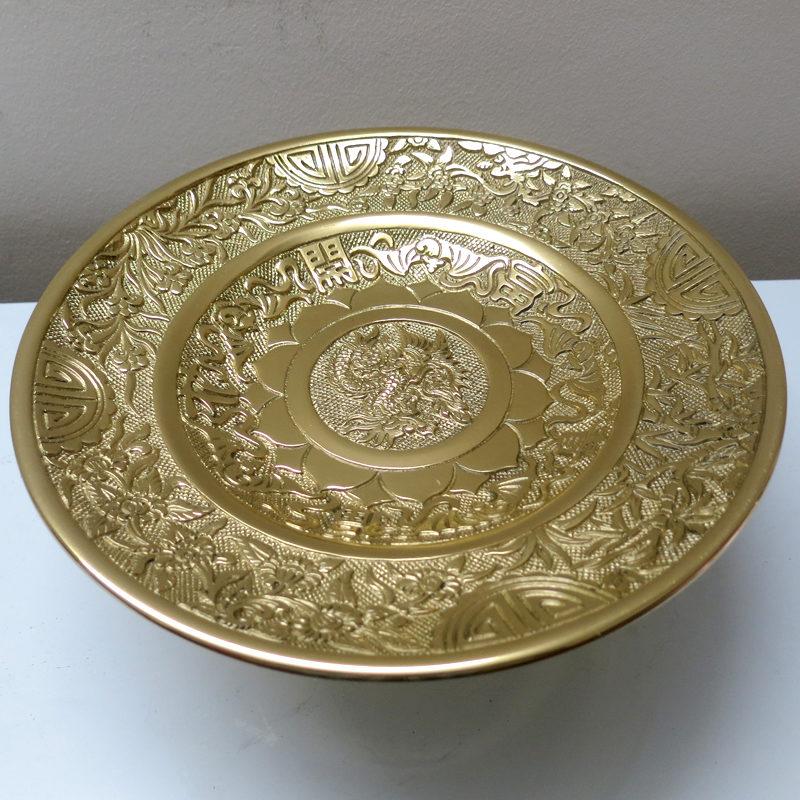 Mâm Bồng-Đĩa Thờ Đồng Chạm Khắc Chữ Phúc Hình Rồng, Đường Kính 23cm, 30cm, 35cm