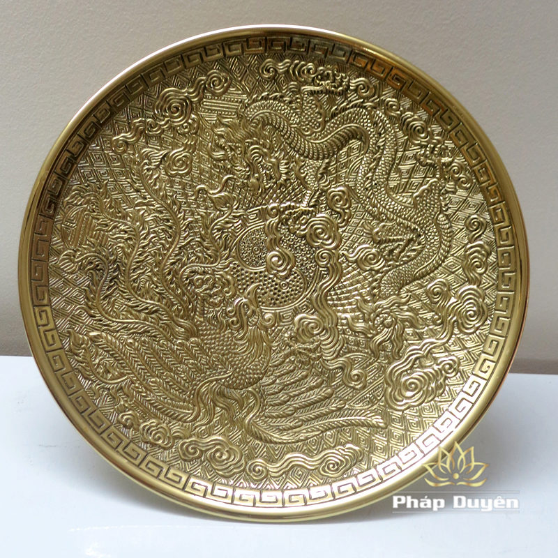 Mâm Bồng-Đĩa Thờ Đồng Chạm Trổ Rồng Phượng Vàng Bóng, Đường Kính 24cm, 30cm, 35cm, 40cm - Ảnh 2