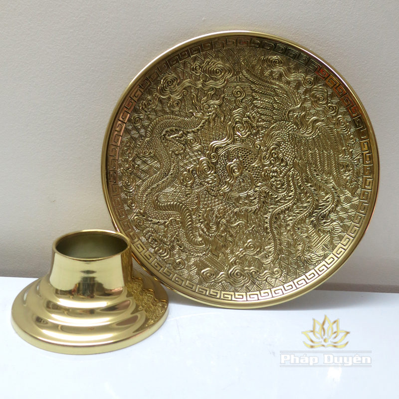 Mâm Bồng-Đĩa Thờ Đồng Chạm Trổ Rồng Phượng Vàng Bóng, Đường Kính 24cm, 30cm, 35cm, 40cm - Ảnh 4