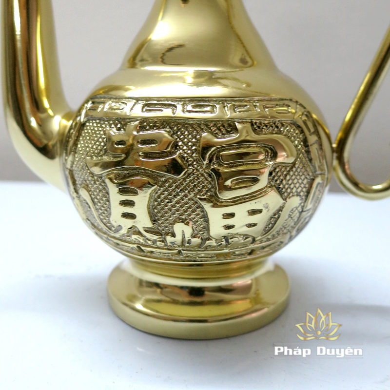 Nậm Rượu Đồng Vàng Bóng Chữ Cát Tường Phú Quý, Cao 16cm, 18cm - Ảnh 6